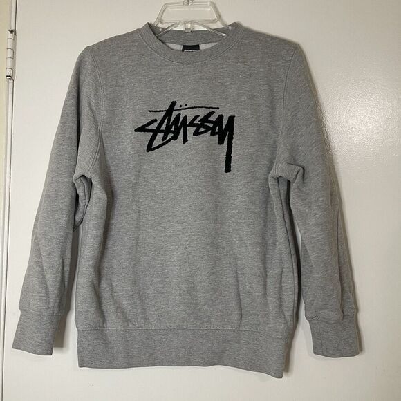 STUSSY crew neck pullover gray logo sweatshirt size US XS - Picture 1 of 6